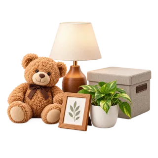 Luminária, quadro, vaso e outros itens